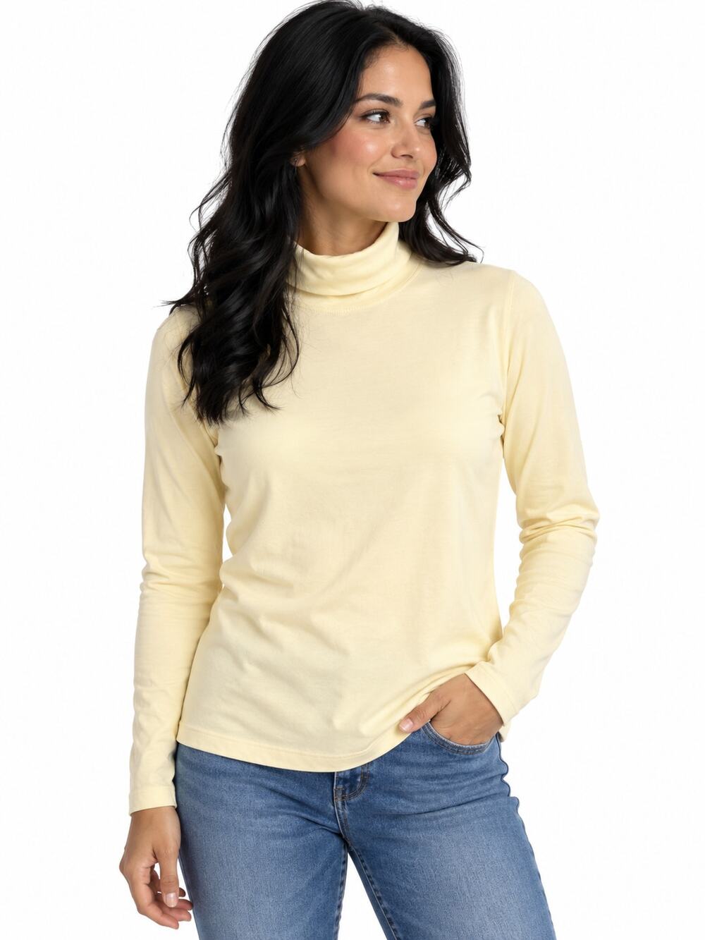 LR457 White Stag Womens Large Ivory Turtleneck Long Sleeve 100 Cotton Top